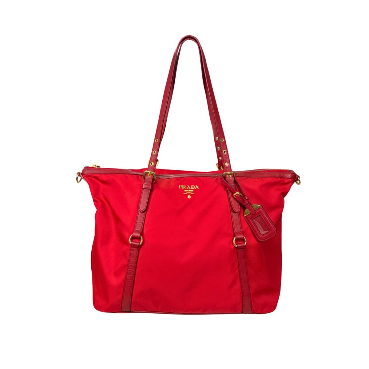 Tessuto Tote Red Saffiano Leather Gold Hardware
