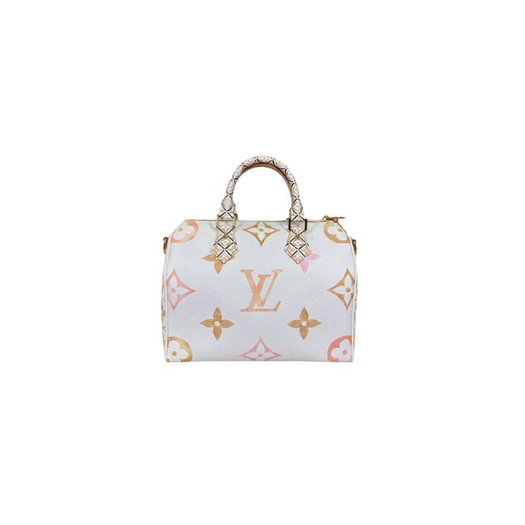 Speedy Bandouliere 25 Cream White Monogram Coated Canvas Gold Hardware