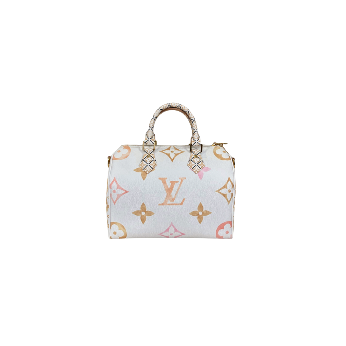 Speedy Bandouliere 25 Cream White Monogram Coated Canvas Gold Hardware