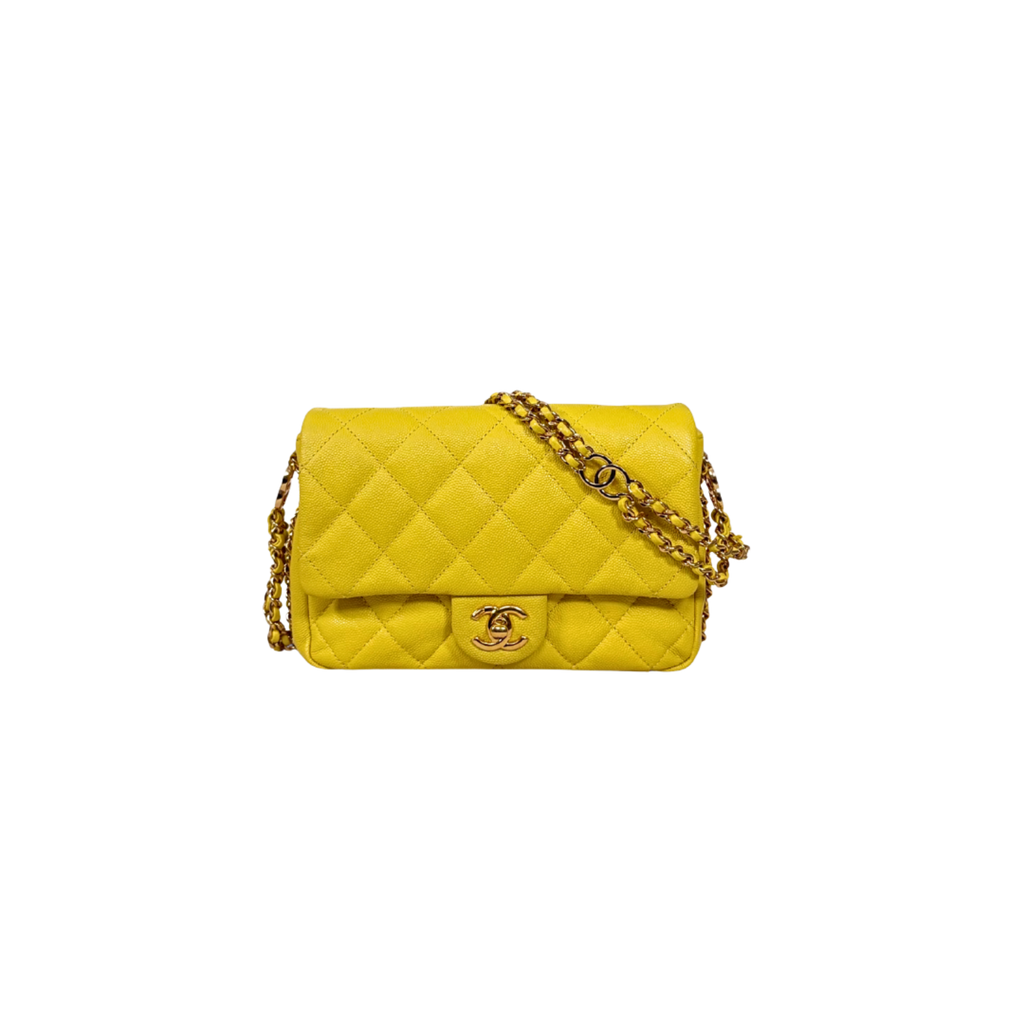 23C Collection Seasonal Flap Lemon Yellow Caviar Gold Hardware Microchip