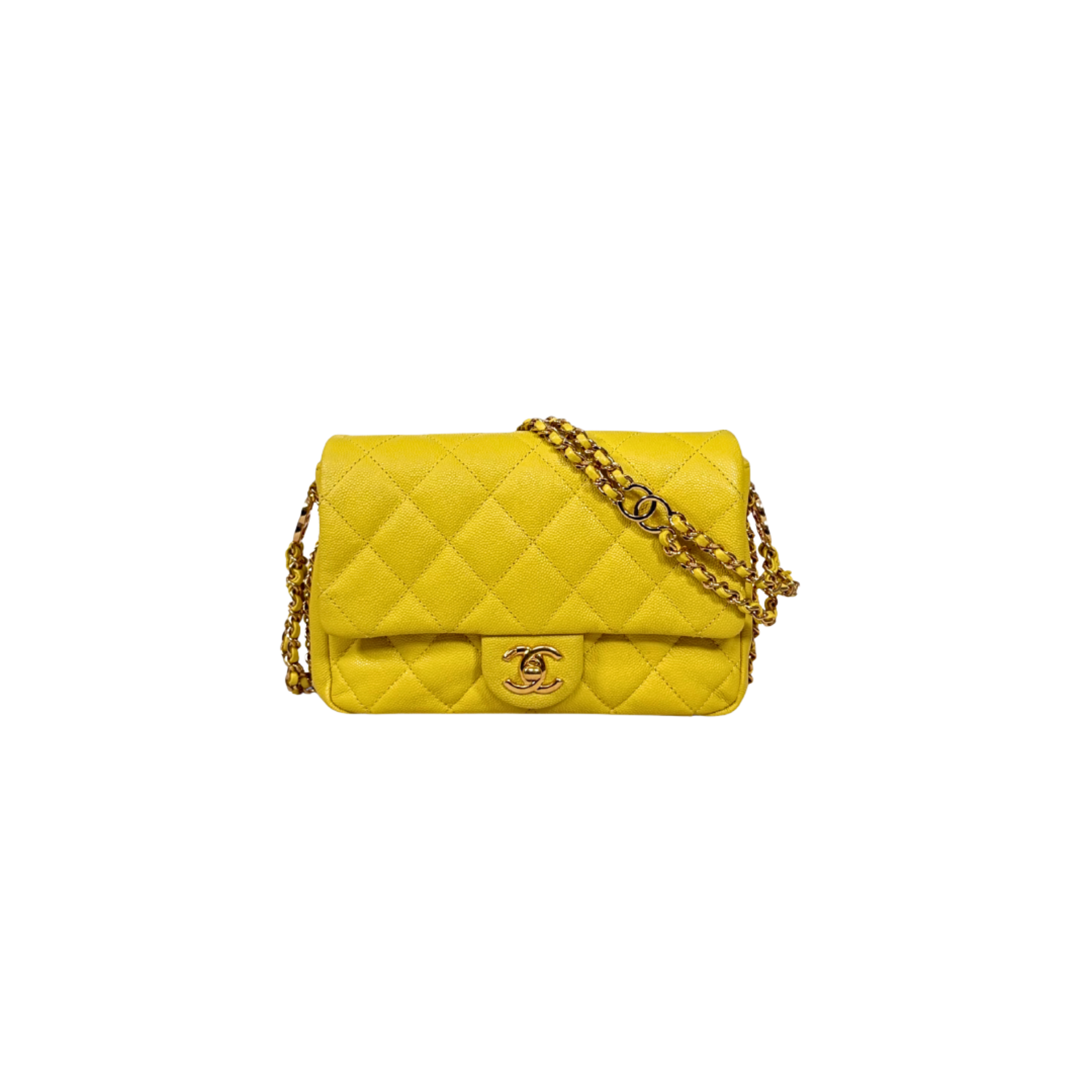 23C Collection Seasonal Flap Lemon Yellow Caviar Gold Hardware Microchip