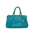Vitello Daino Leather Bag Turquoise Gold Hardware