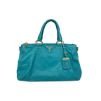Vitello Daino Leather Bag Turquoise Gold Hardware