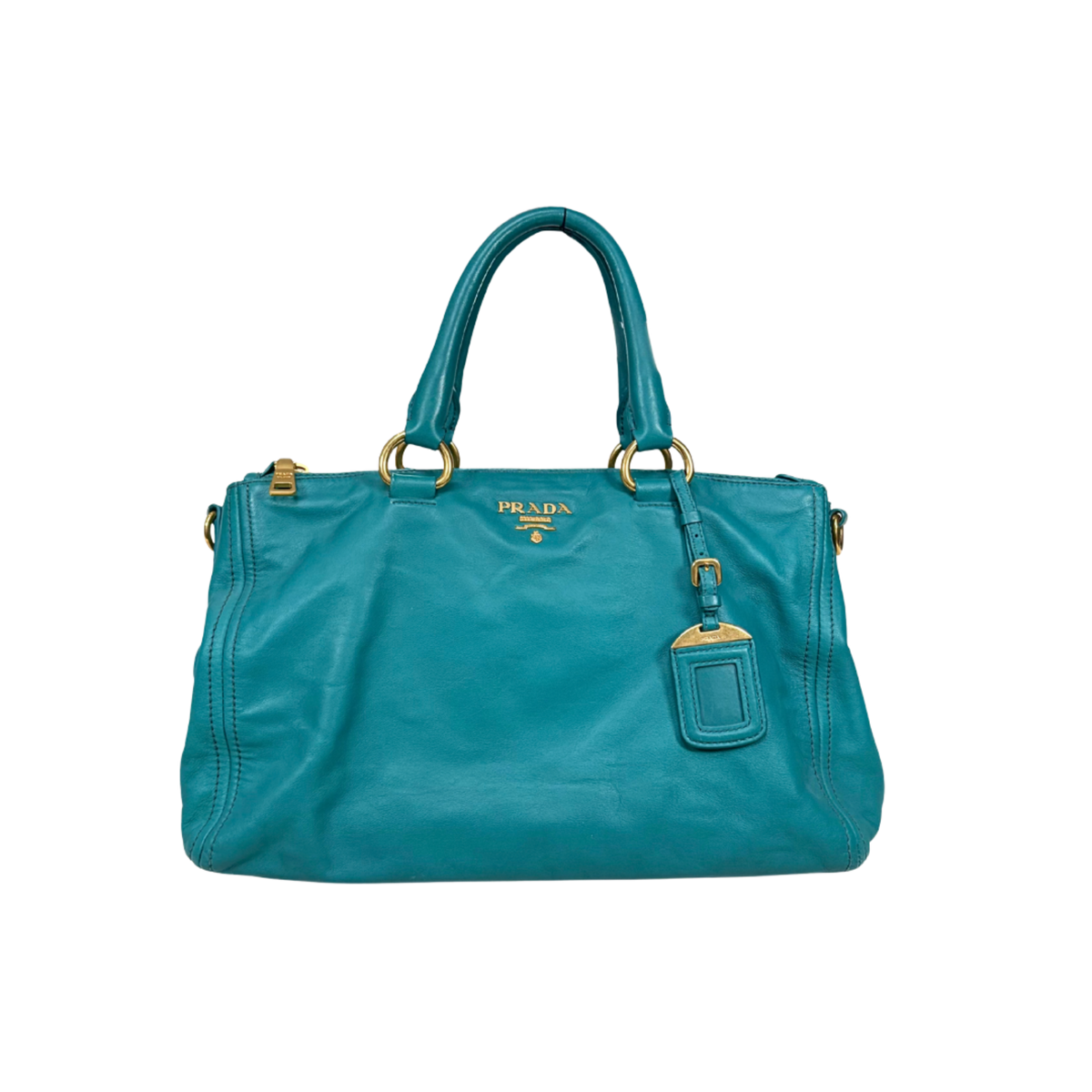 Vitello Daino Leather Bag Turquoise Gold Hardware