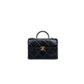 Vanity Top Handle Black Shiny Lambskin Leather Gold Hardware