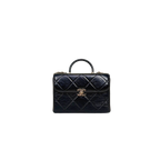 Vanity Top Handle Black Shiny Lambskin Leather Gold Hardware
