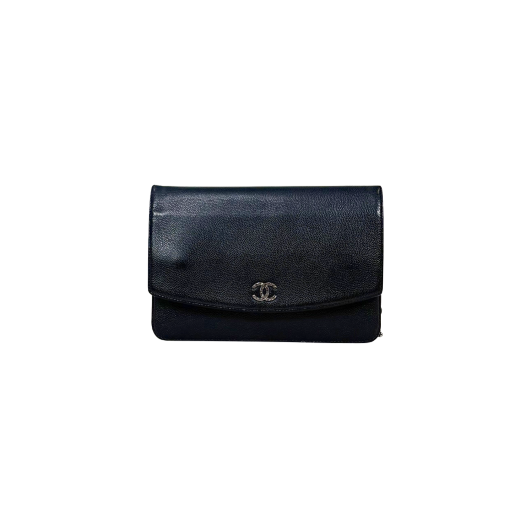 Sevruga Wallet On Chain Black Caviar Leather Silver Hardware Series 14