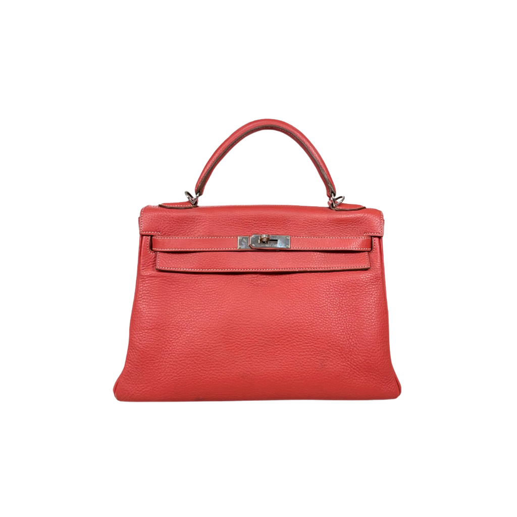 Kelly 32 Handbag Square O Taurillion Clemence Orange Palladium Hardware