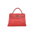 Kelly 32 Handbag Square O Taurillion Clemence Orange Palladium Hardware