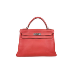 Kelly 32 Handbag Square O Taurillion Clemence Orange Palladium Hardware