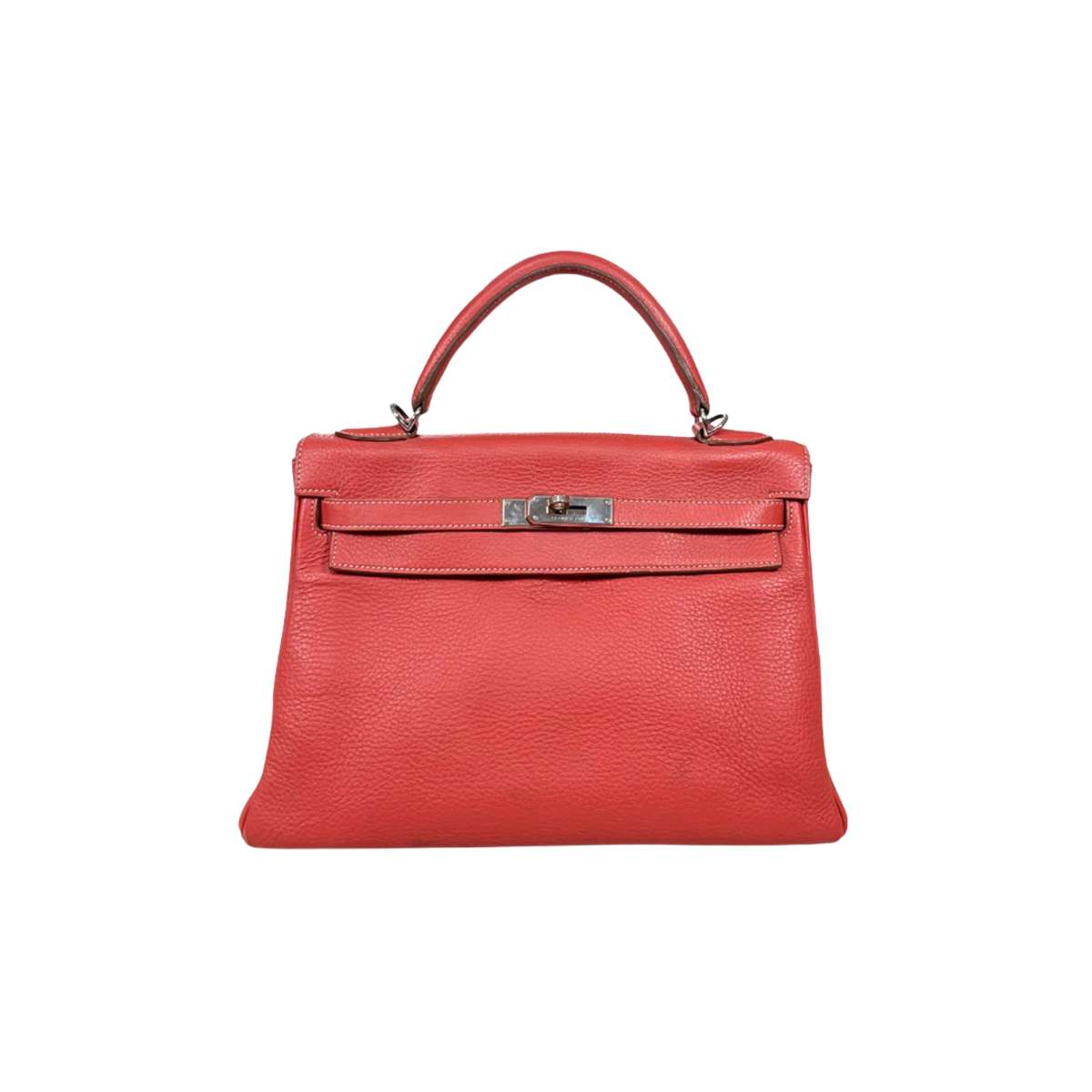 Kelly 32 Handbag Square O Taurillion Clemence Orange Palladium Hardware