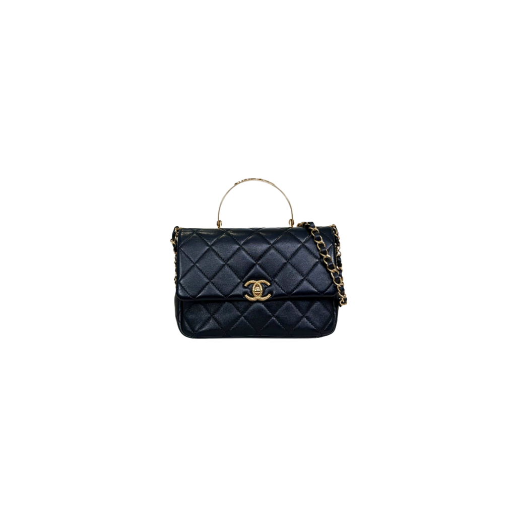24C Mini Flap Black Lambskin Leather Gold Hardware Microchip