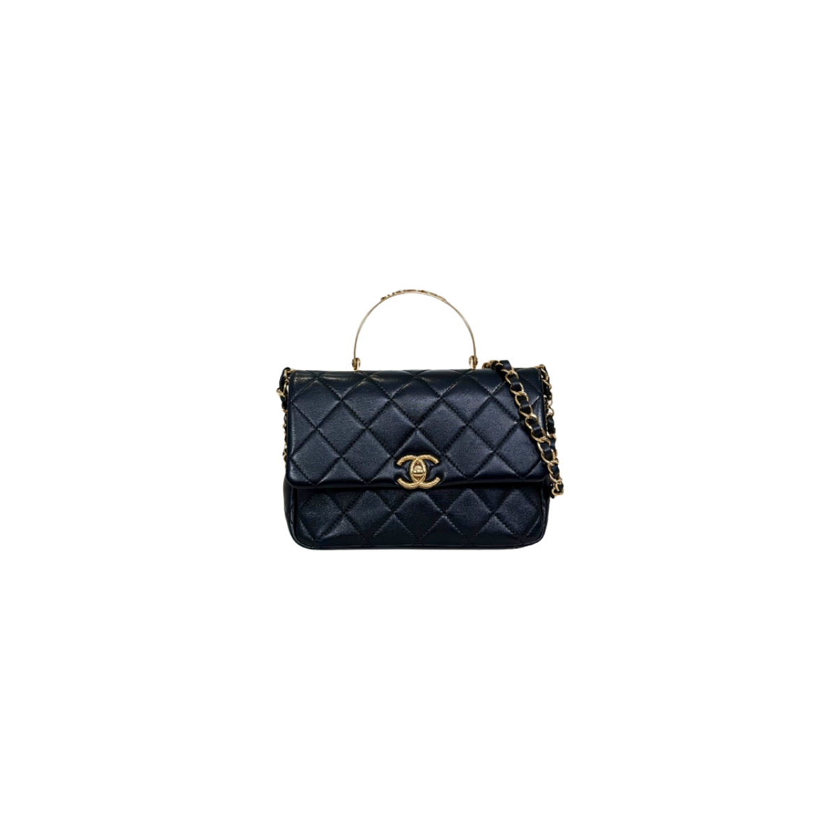 24C Mini Flap Black Lambskin Leather Gold Hardware Microchip