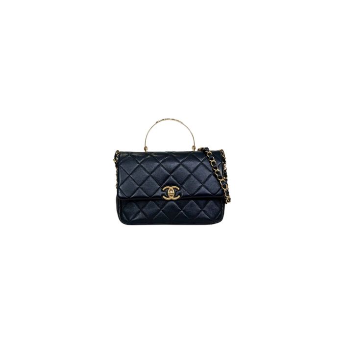 24C Mini Flap Black Lambskin Leather Gold Hardware Microchip