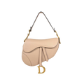 Saddle Bag Medium Beige Grained Calfskin Leather Gold Hardware