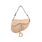 Saddle Bag Medium Beige Grained Calfskin Leather Gold Hardware