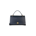 Chevron Chic Flap Bag Medium Black Calfskin Leather Gold Hardware