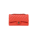 Classic Double Flap Medium Coral Orange Patent Leather Series 21