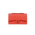 Classic Double Flap Medium Coral Orange Patent Leather Series 21