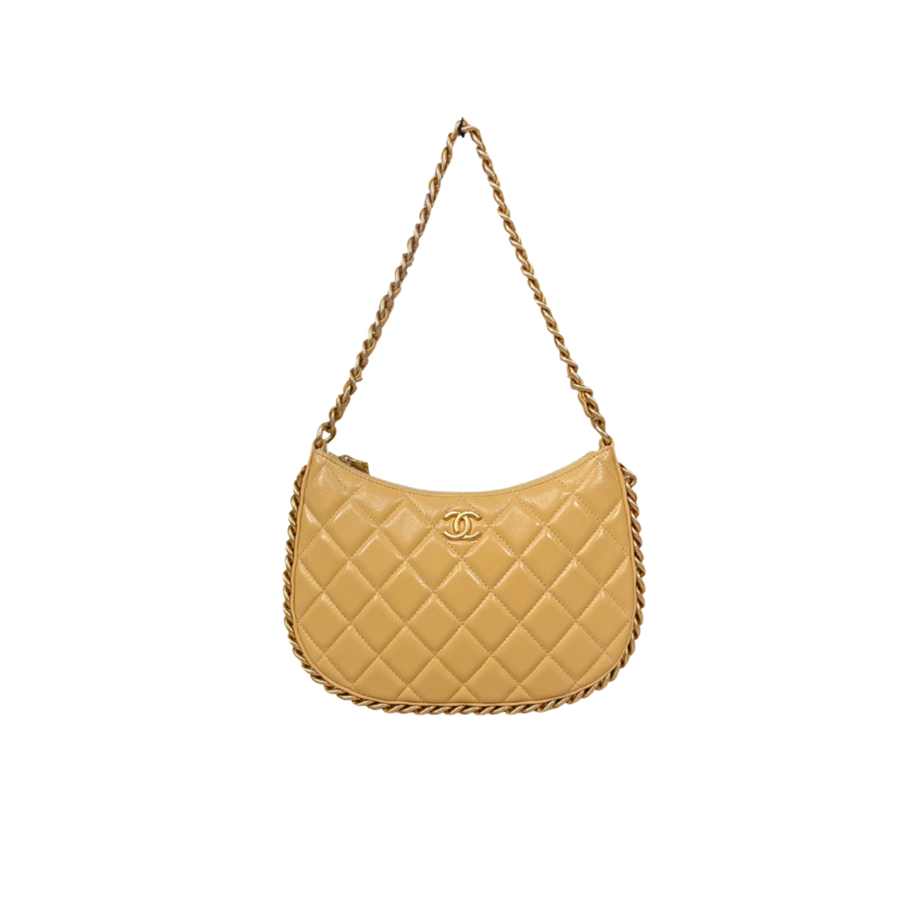 Hobo Bag Yellow Lambskin Leather Gold-Tone Hardware