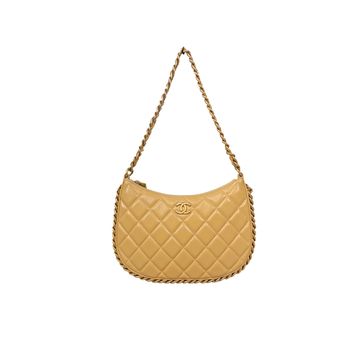 Hobo Bag Yellow Lambskin Leather Gold-Tone Hardware