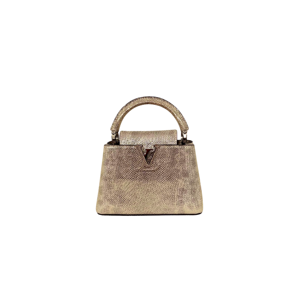 Lizard Capucines Metallic Gold Mini Bag  Silver Hardware