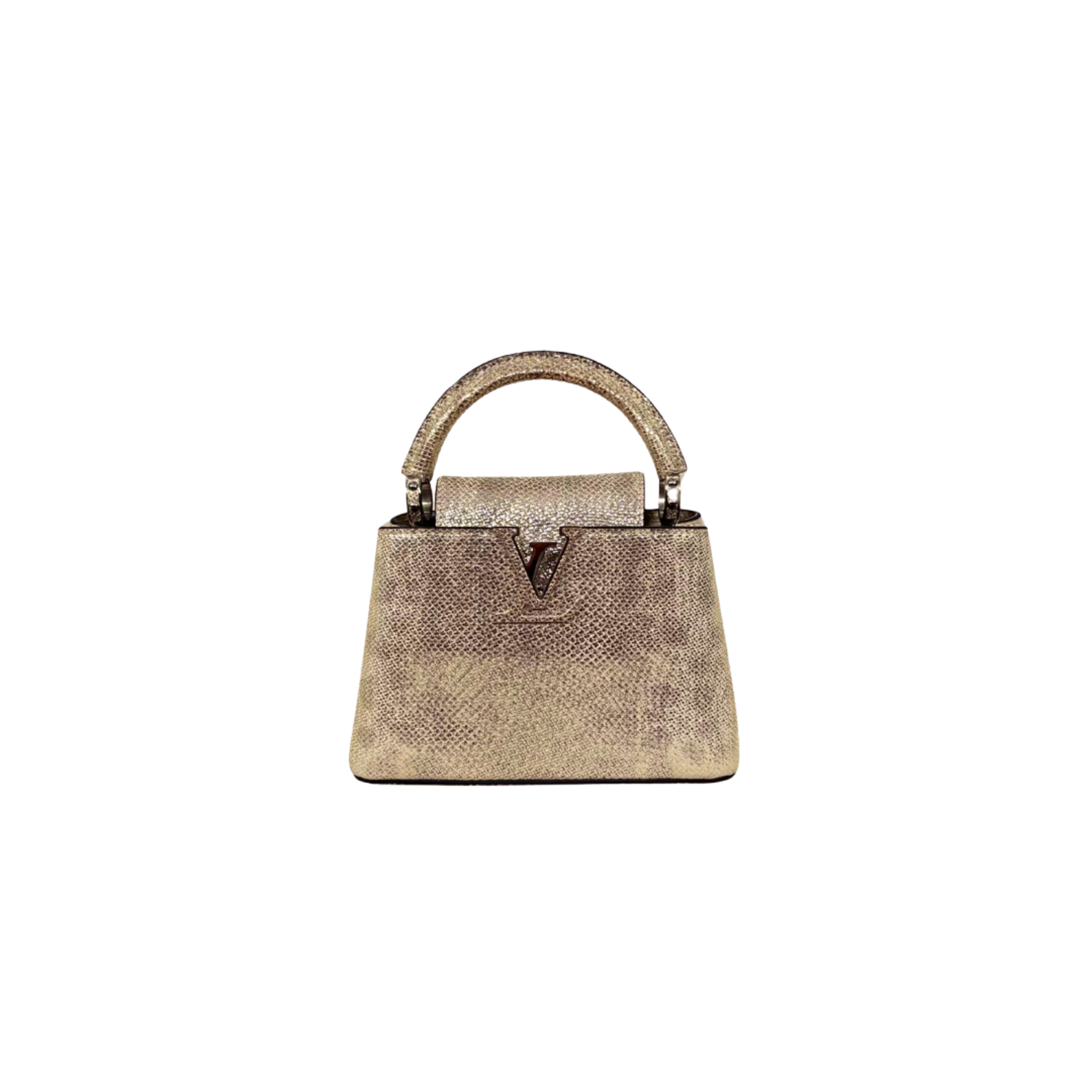 Lizard Capucines Metallic Gold Mini Bag  Silver Hardware
