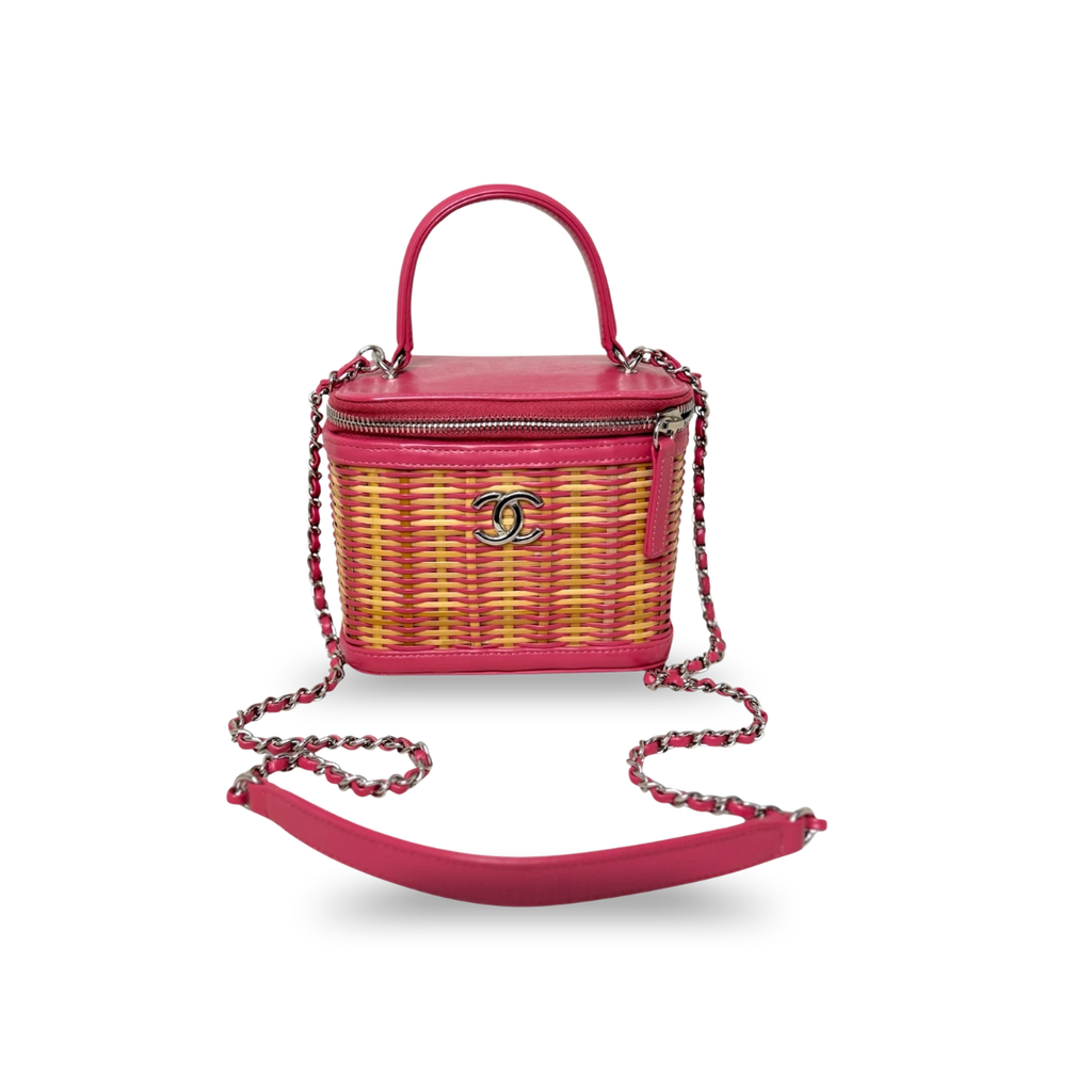 CC Vanity Case Wicker Pink Silver Hardware