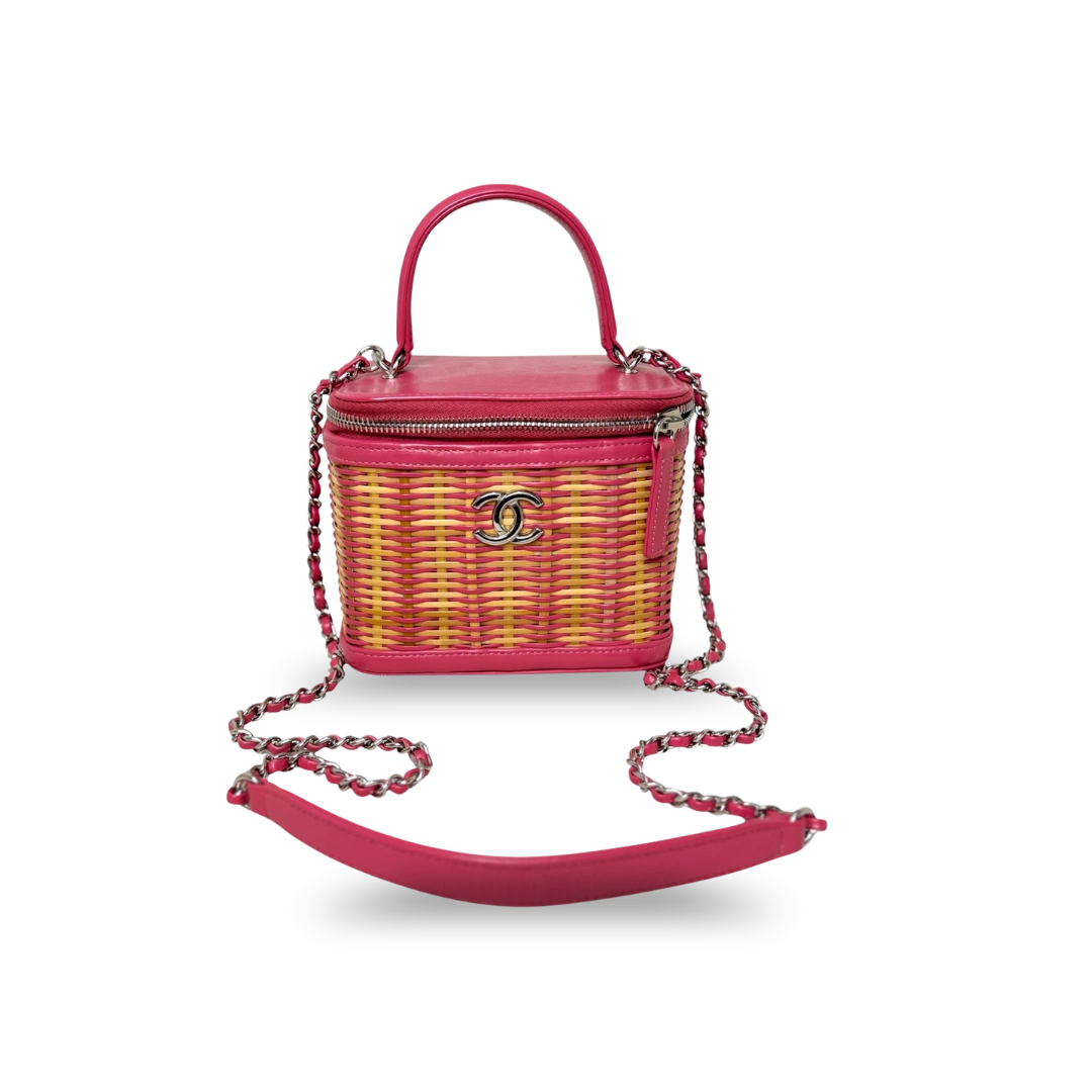 CC Vanity Case Wicker Pink Silver Hardware