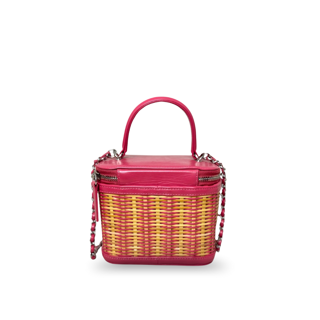 CC Vanity Case Wicker Pink Silver Hardware