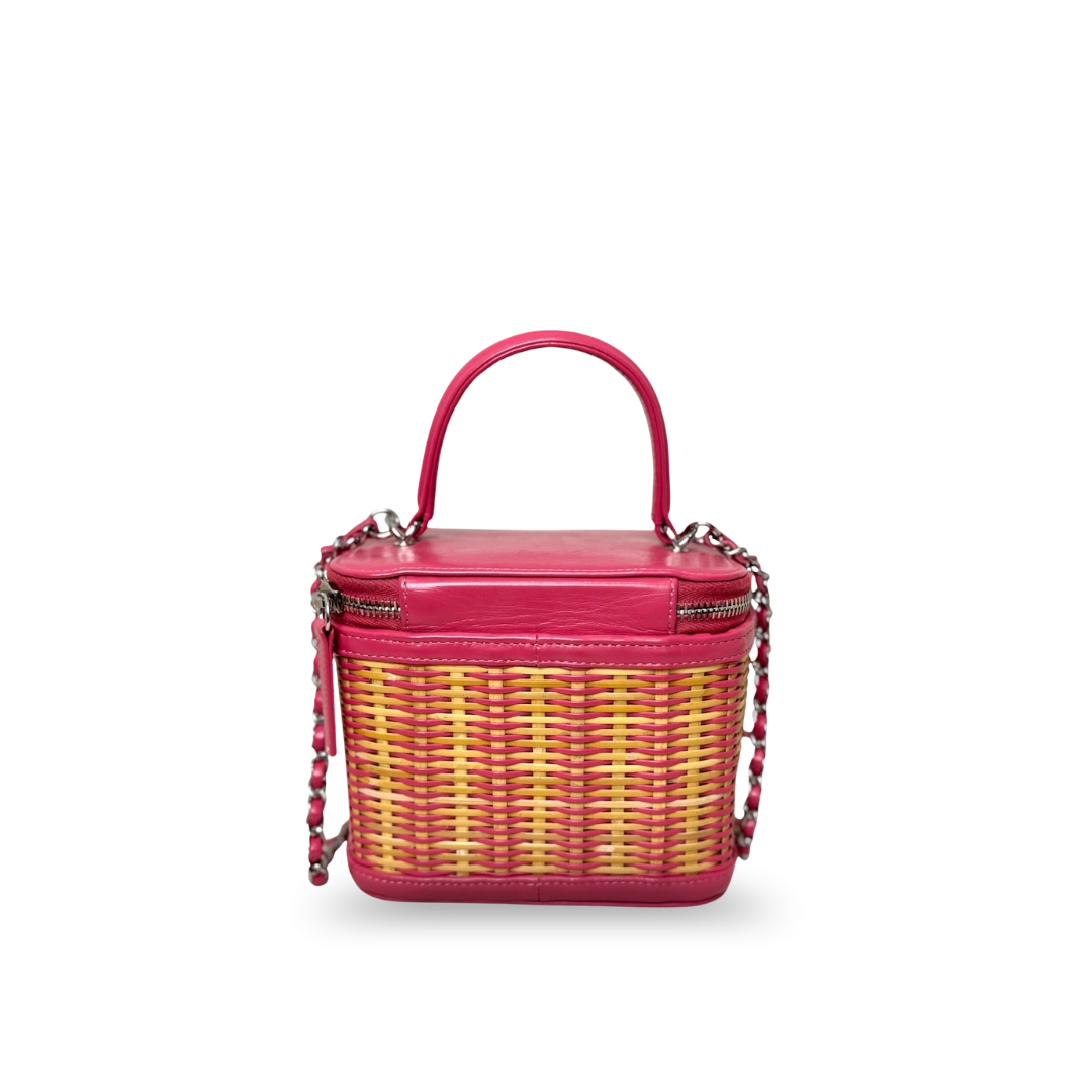 CC Vanity Case Wicker Pink Silver Hardware