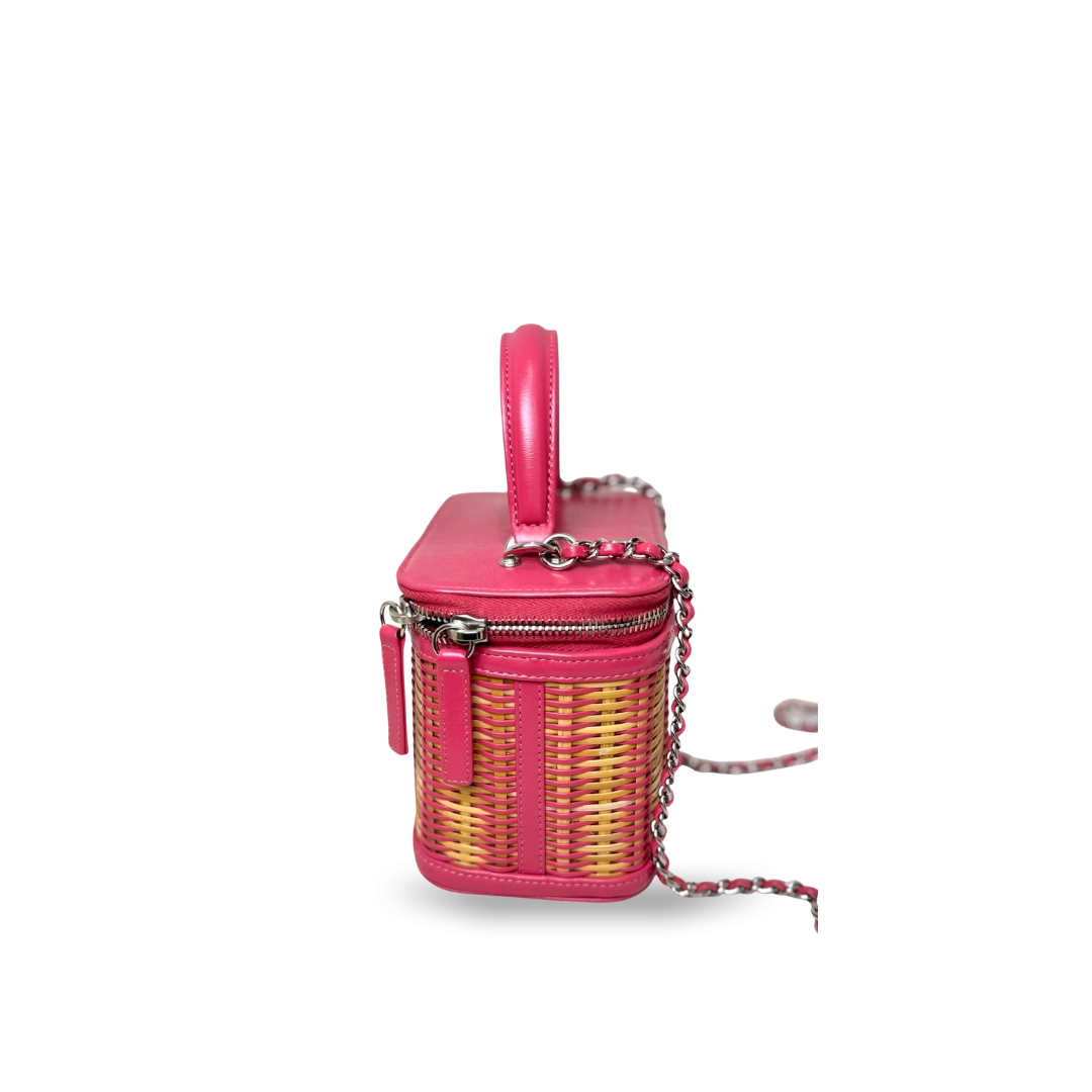CC Vanity Case Wicker Pink Silver Hardware