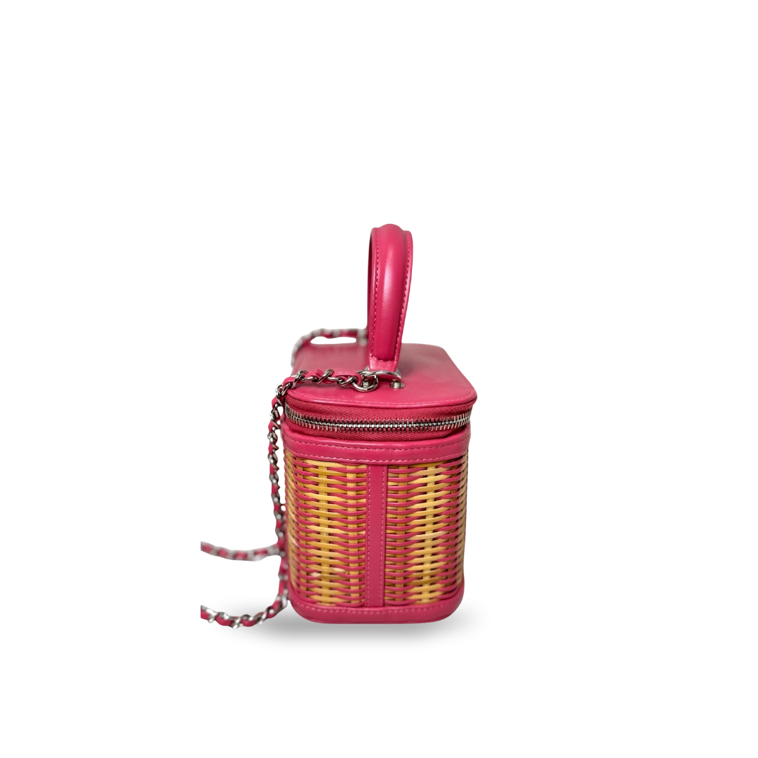 CC Vanity Case Wicker Pink Silver Hardware