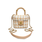 Tweed Mini Square Flap Bag Light Orange Ecru Gold Hardware