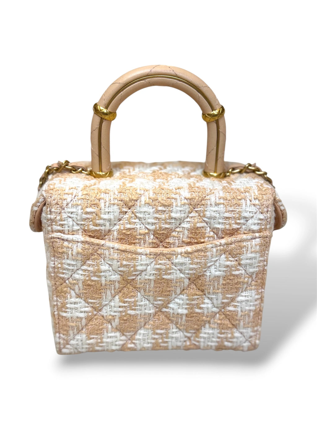 Tweed Mini Square Flap Bag Light Orange Ecru Gold Hardware
