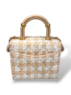 Tweed Mini Square Flap Bag Light Orange Ecru Gold Hardware