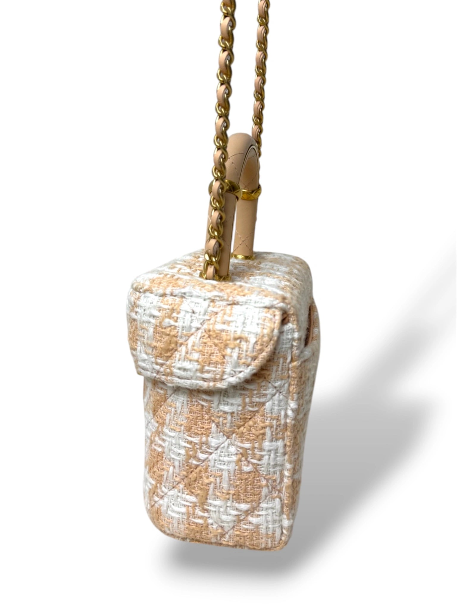 Tweed Mini Square Flap Bag Light Orange Ecru Gold Hardware