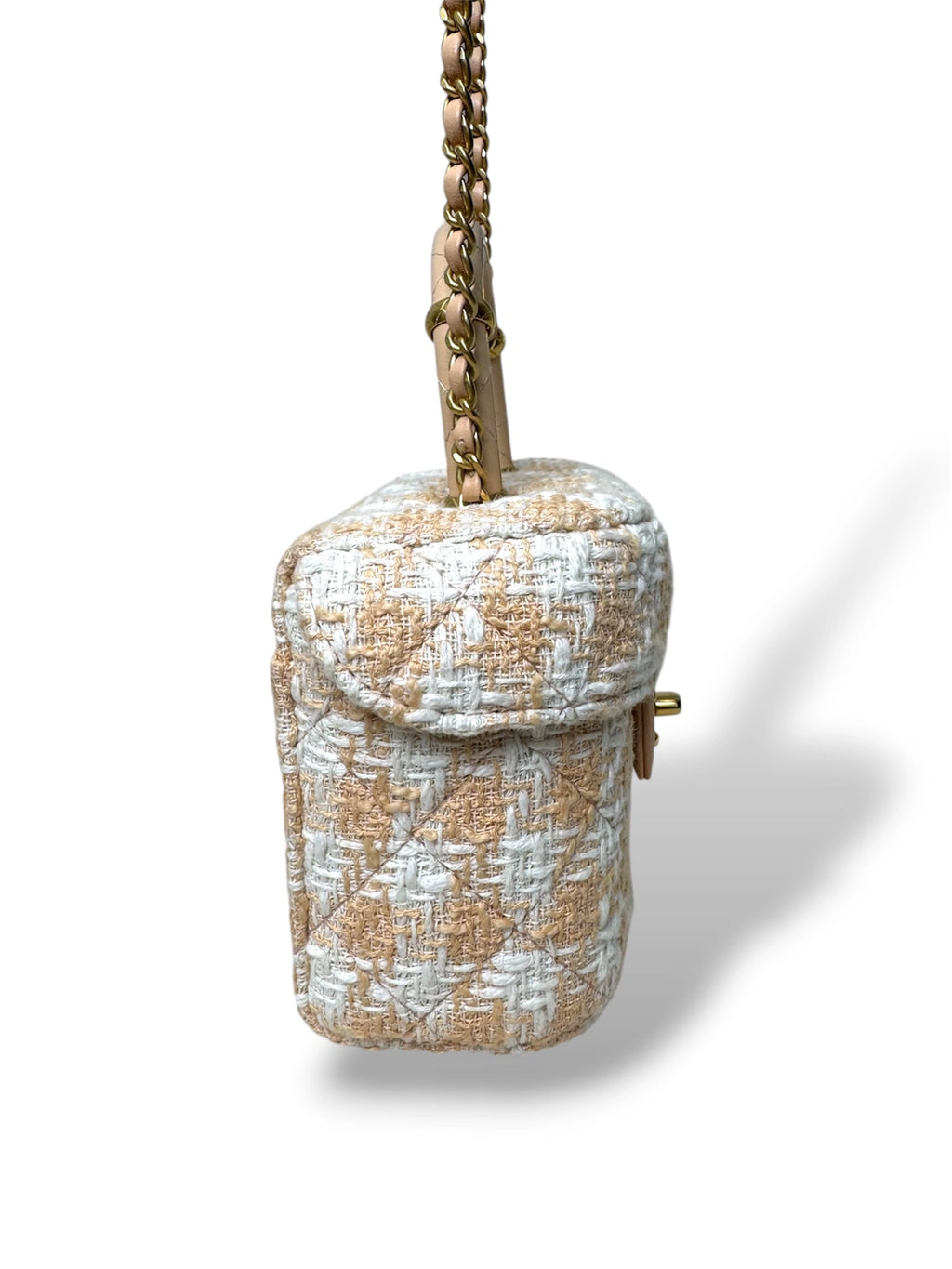 Tweed Mini Square Flap Bag Light Orange Ecru Gold Hardware