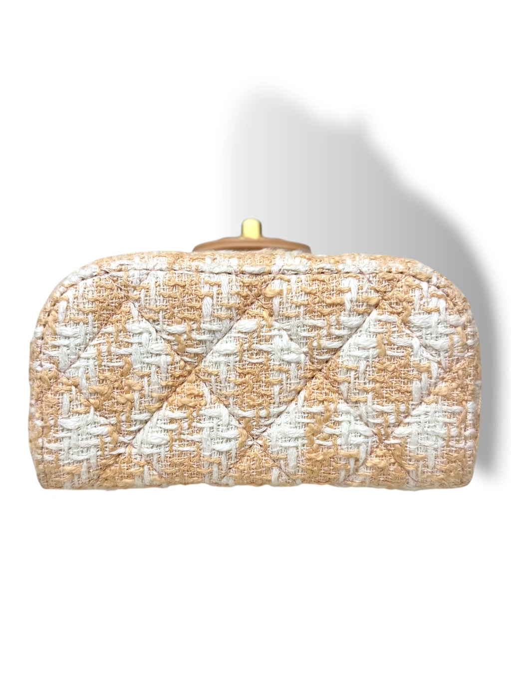 Tweed Mini Square Flap Bag Light Orange Ecru Gold Hardware