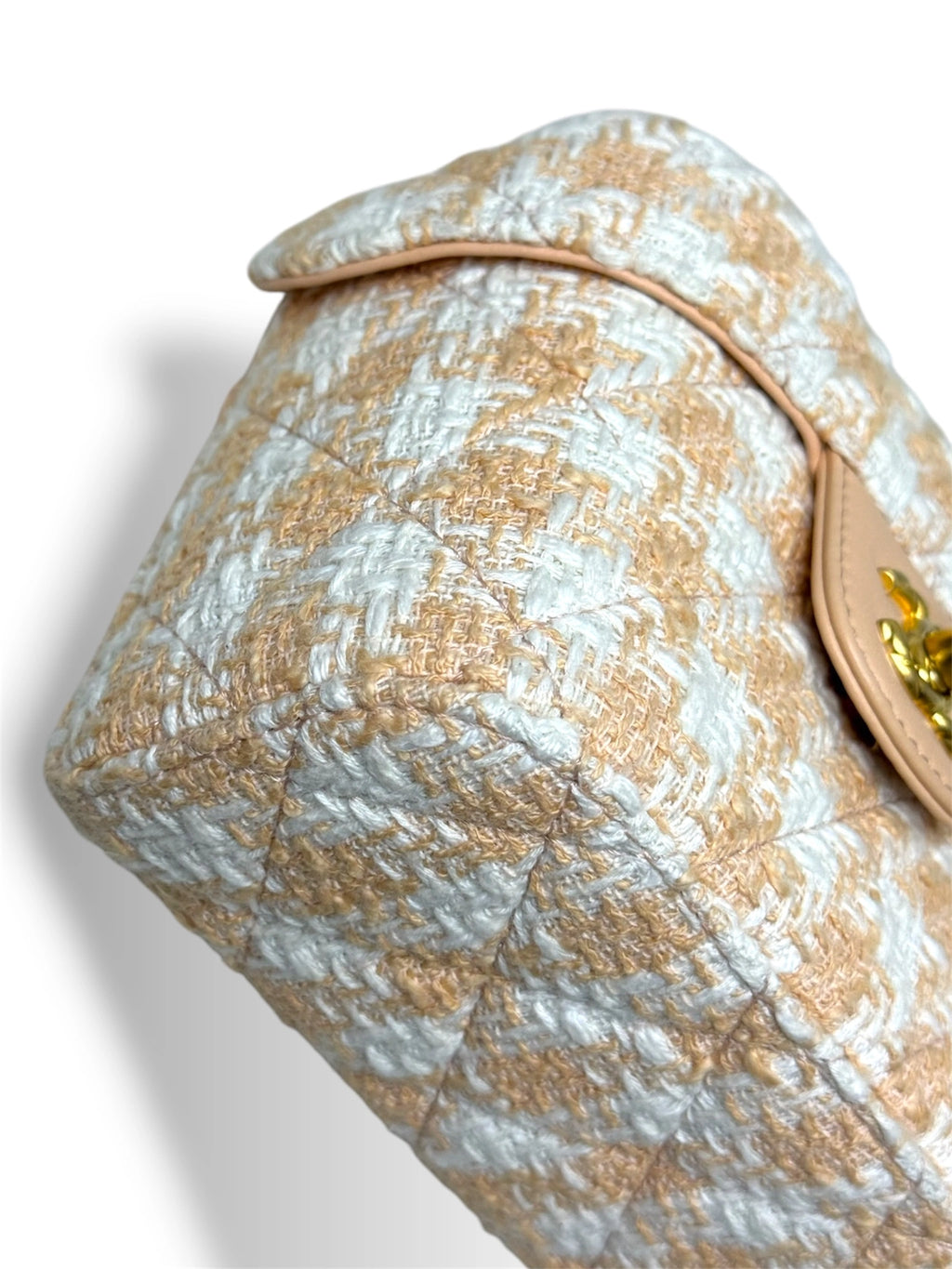 Tweed Mini Square Flap Bag Light Orange Ecru Gold Hardware