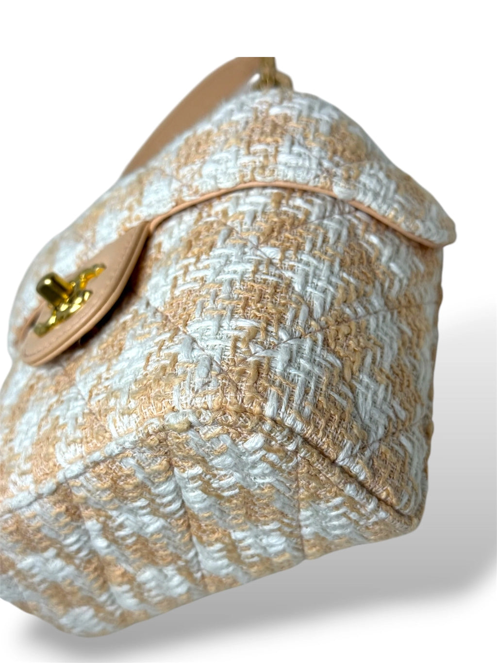 Tweed Mini Square Flap Bag Light Orange Ecru Gold Hardware