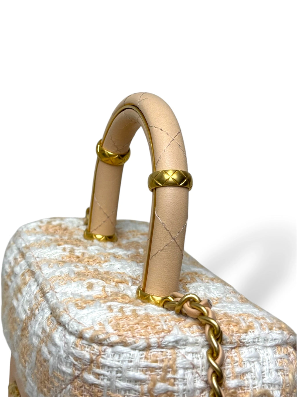 Tweed Mini Square Flap Bag Light Orange Ecru Gold Hardware