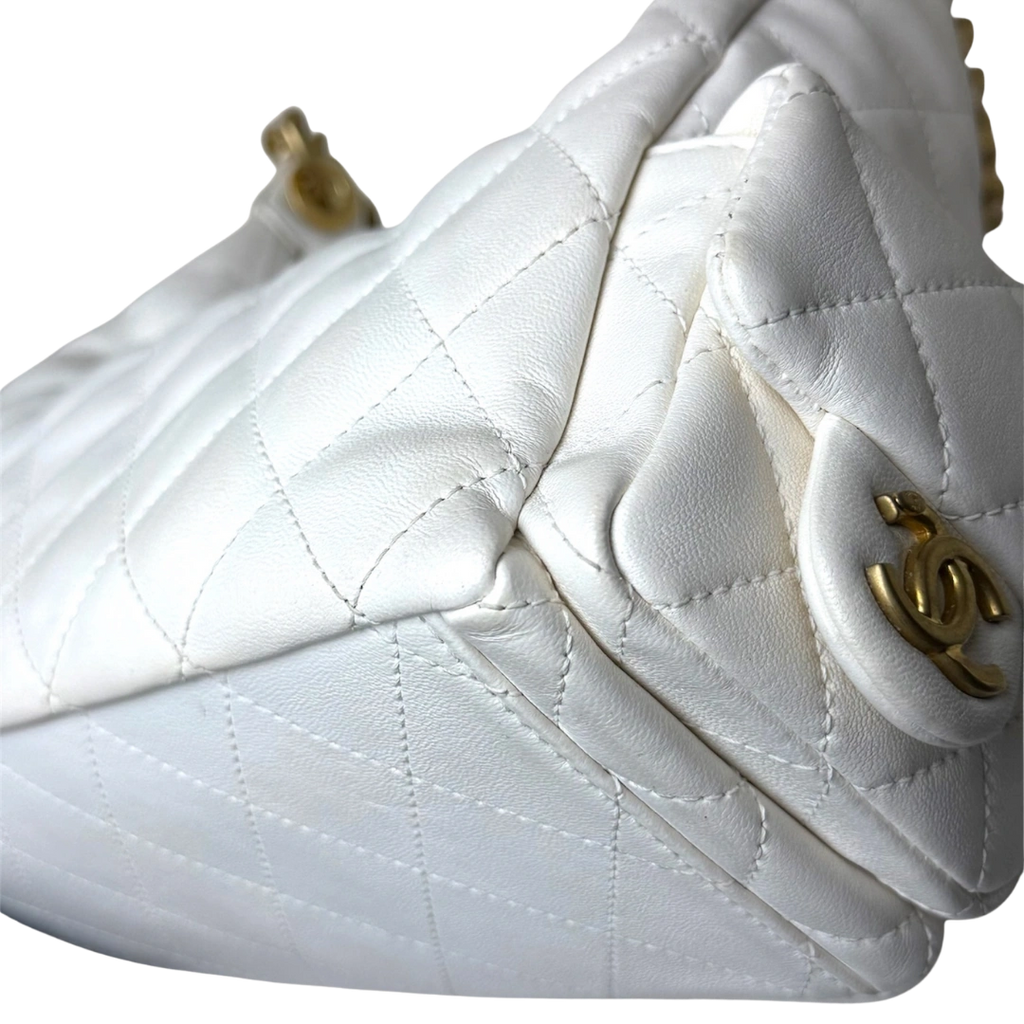 Maxi Hobo White Lambskin Leather Gold-Tone Metal Hardware
