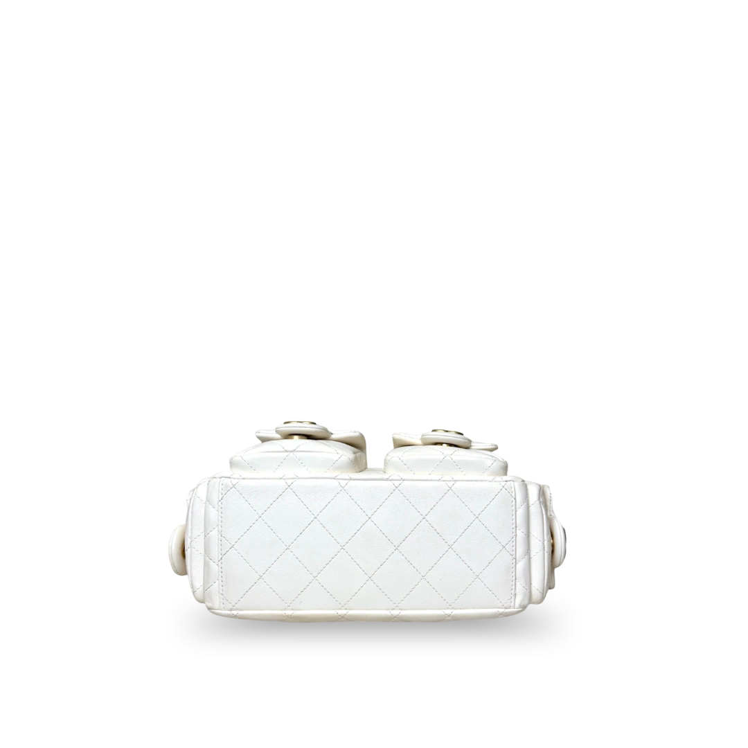 Maxi Hobo White Lambskin Leather Gold-Tone Metal Hardware