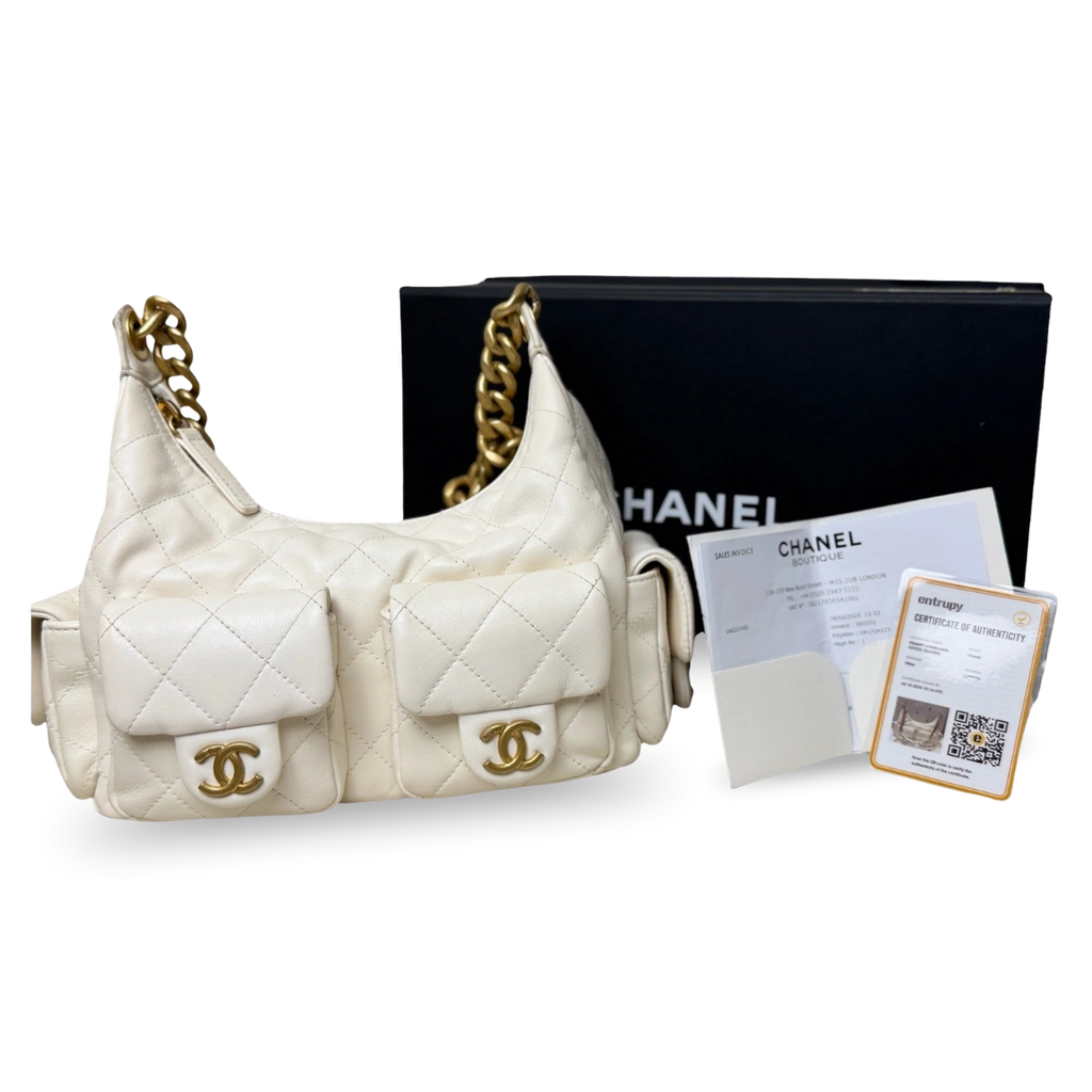 Maxi Hobo White Lambskin Leather Gold-Tone Metal Hardware