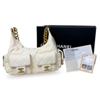 Maxi Hobo White Lambskin Leather Gold-Tone Metal Hardware