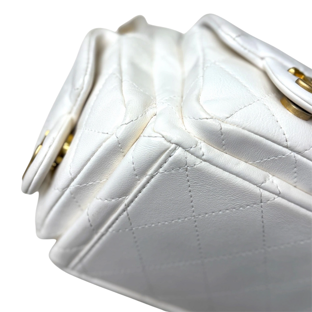 Maxi Hobo White Lambskin Leather Gold-Tone Metal Hardware