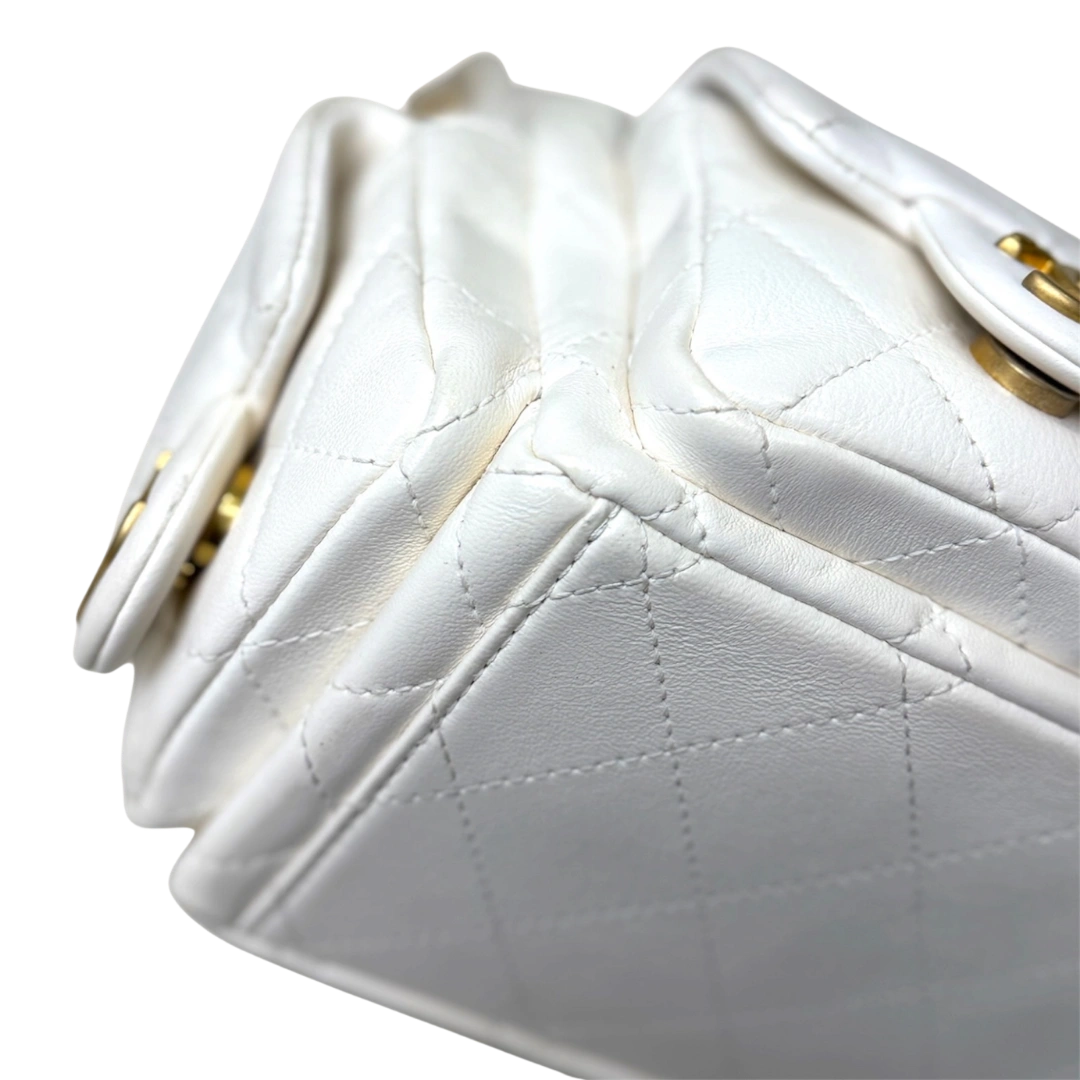 Maxi Hobo White Lambskin Leather Gold-Tone Metal Hardware