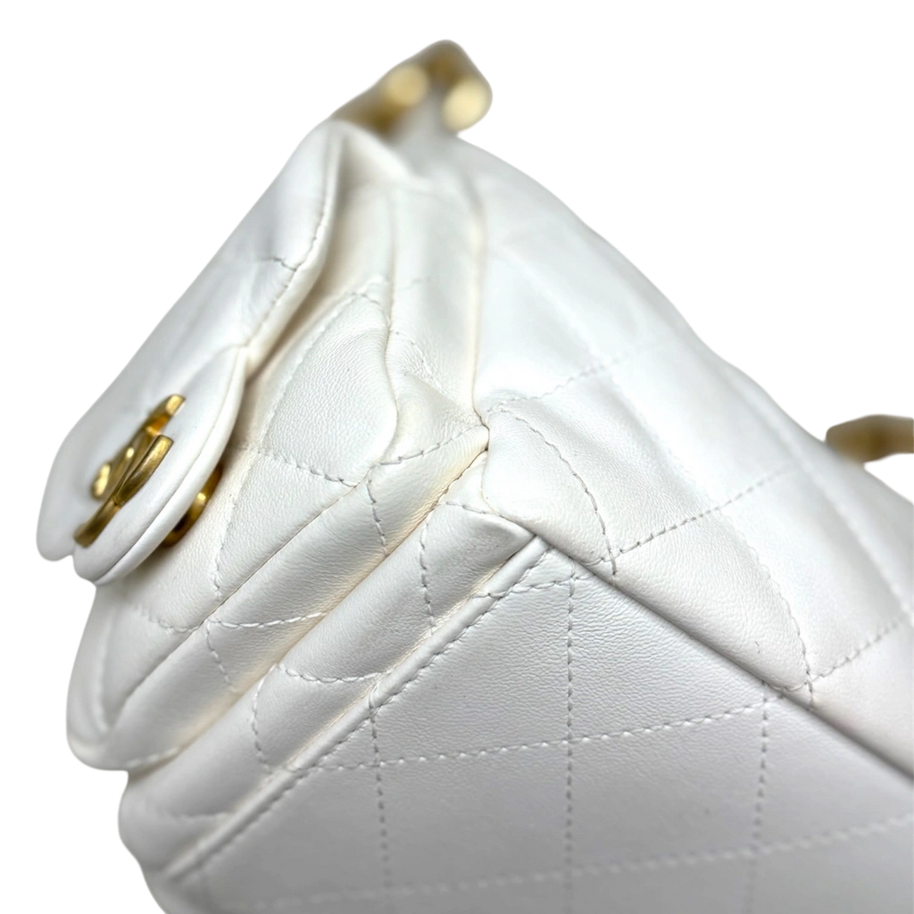 Maxi Hobo White Lambskin Leather Gold-Tone Metal Hardware