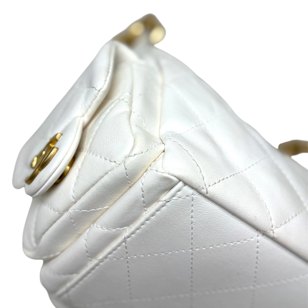 Maxi Hobo White Lambskin Leather Gold-Tone Metal Hardware
